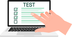 Infographic with test laptop. Test laptop. Online education